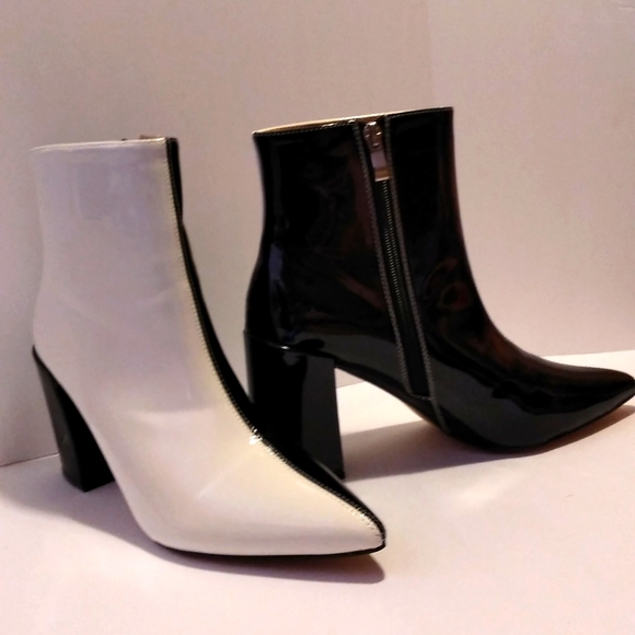 day vine Shoes - Black and white patent leather go-go boots. 👢👢